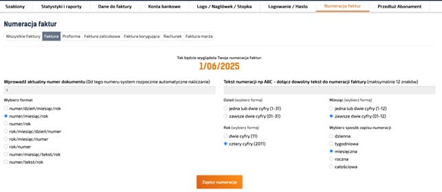 Jak ustawić numerację faktur w programie