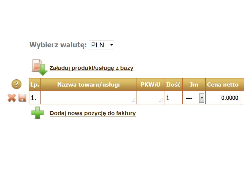 Wybór waluty na fakturze